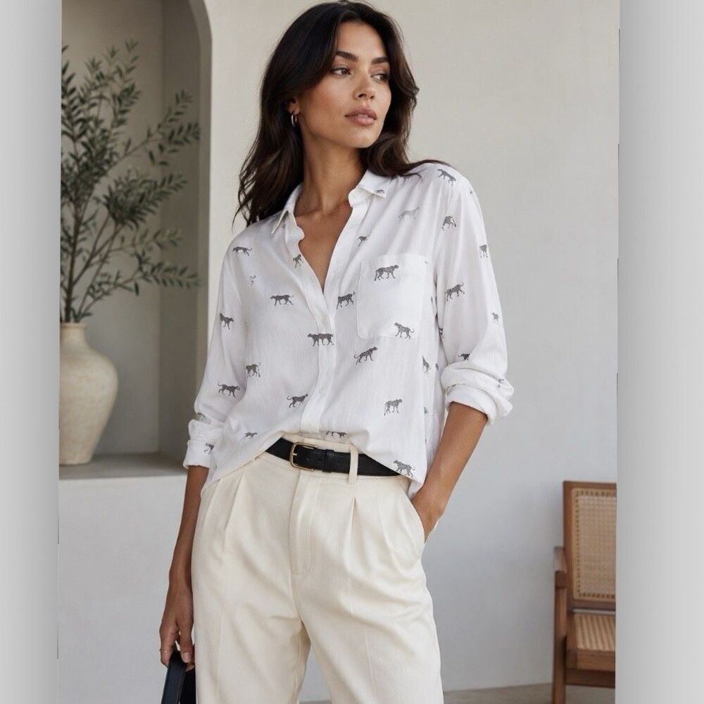 Rails White Button-Down Shirt with Black Animal Print